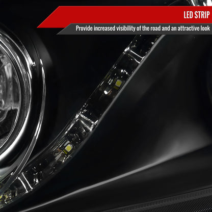 Spec-D 2006-2011 Honda Civic 4DR Projector w/ R8 Style LED Light Strip Black Headlights