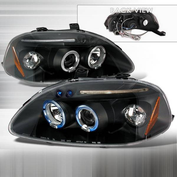 1996-1998 Civic Headlights (Projector, Halo, LED, in Black housing)