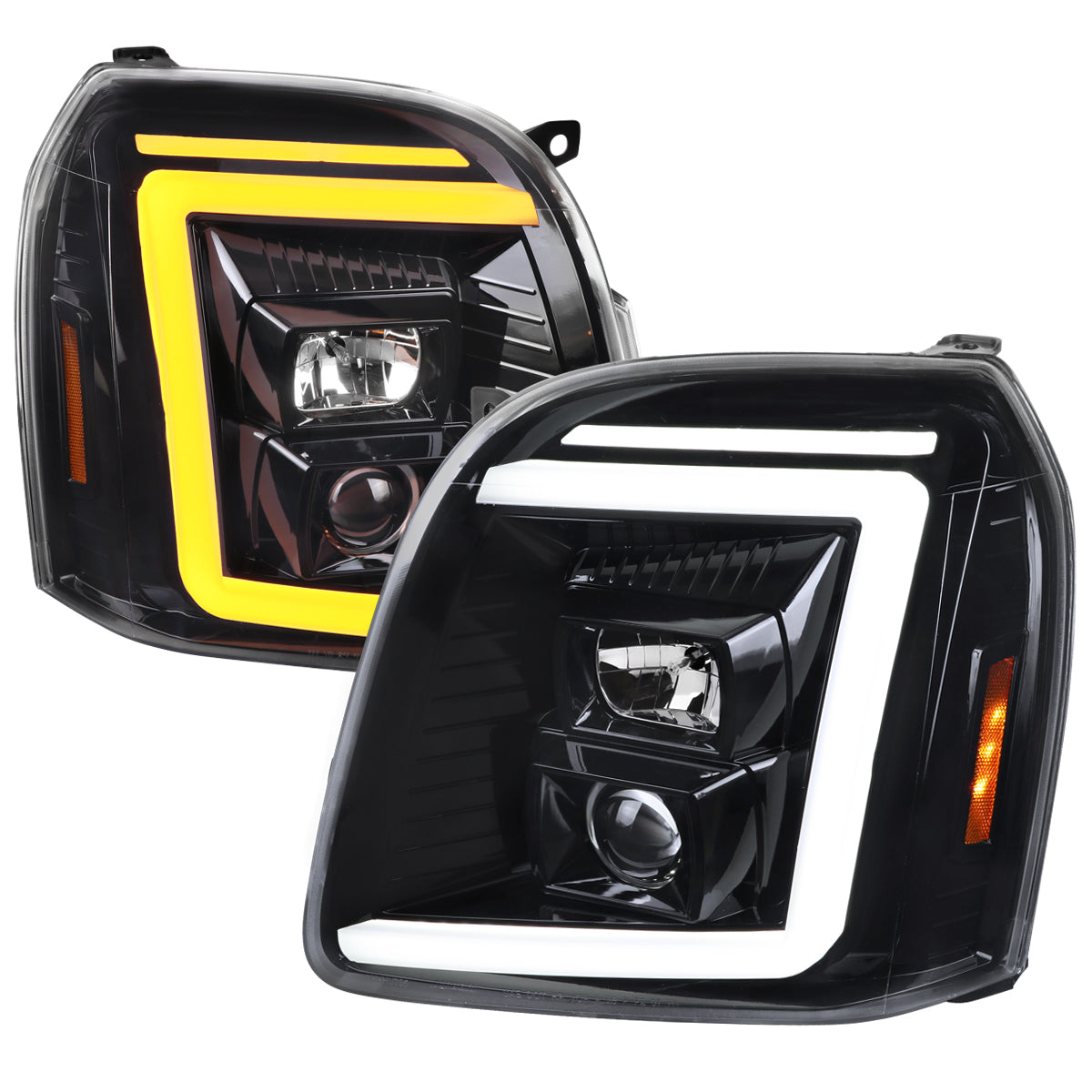 Spec-D 2007-2014 GMC Yukon/XL 1500/XL 2500 Switchback Sequential LED Turn Signal Projector J Black Headlights