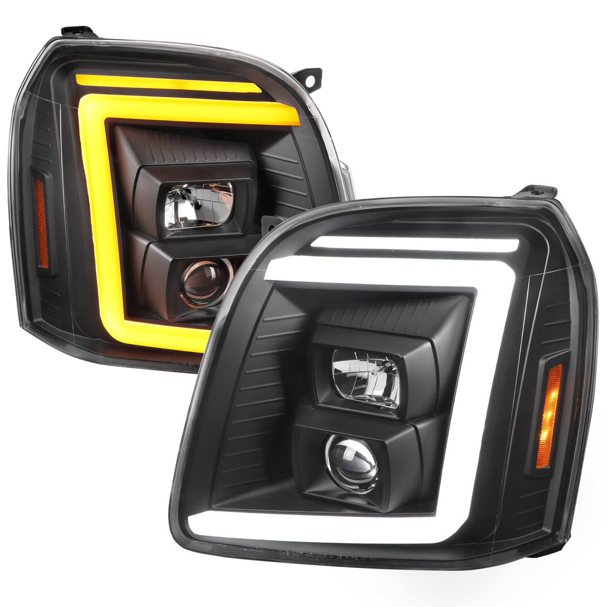 Spec-D 2007-2014 GMC Yukon/XL 1500/XL 2500 Switchback Sequential LED Turn Signal Projector Black Headlights