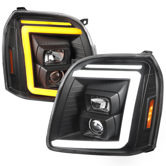 Spec-D 2007-2014 GMC Yukon/XL 1500/XL 2500 Switchback Sequential LED Turn Signal Projector Black Headlights