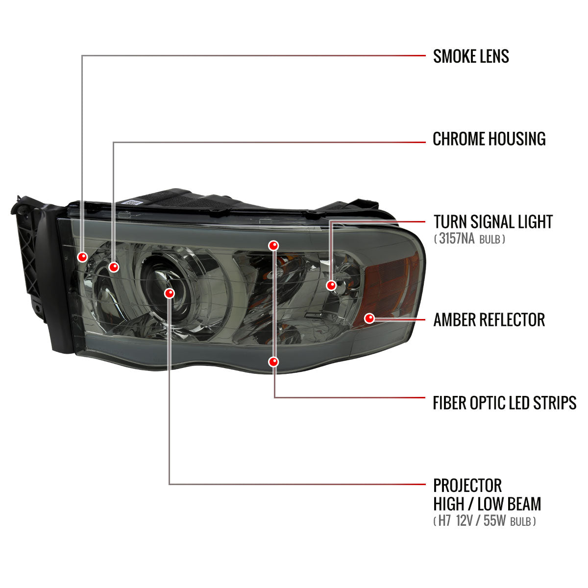 Spec-D Ram Projector 04 smoked headlights