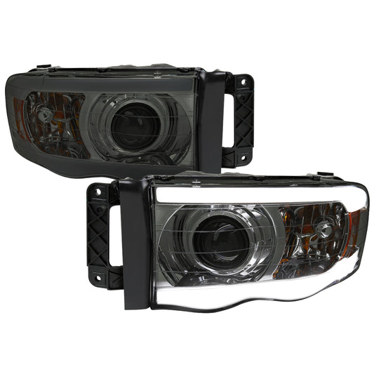 Spec-D 2002-2005 Dodge Ram 1500 / 2003-2005 Dodge Ram 2500 / 3500 LED Tube Projector Chrome w/ Smoked Lens Headlights