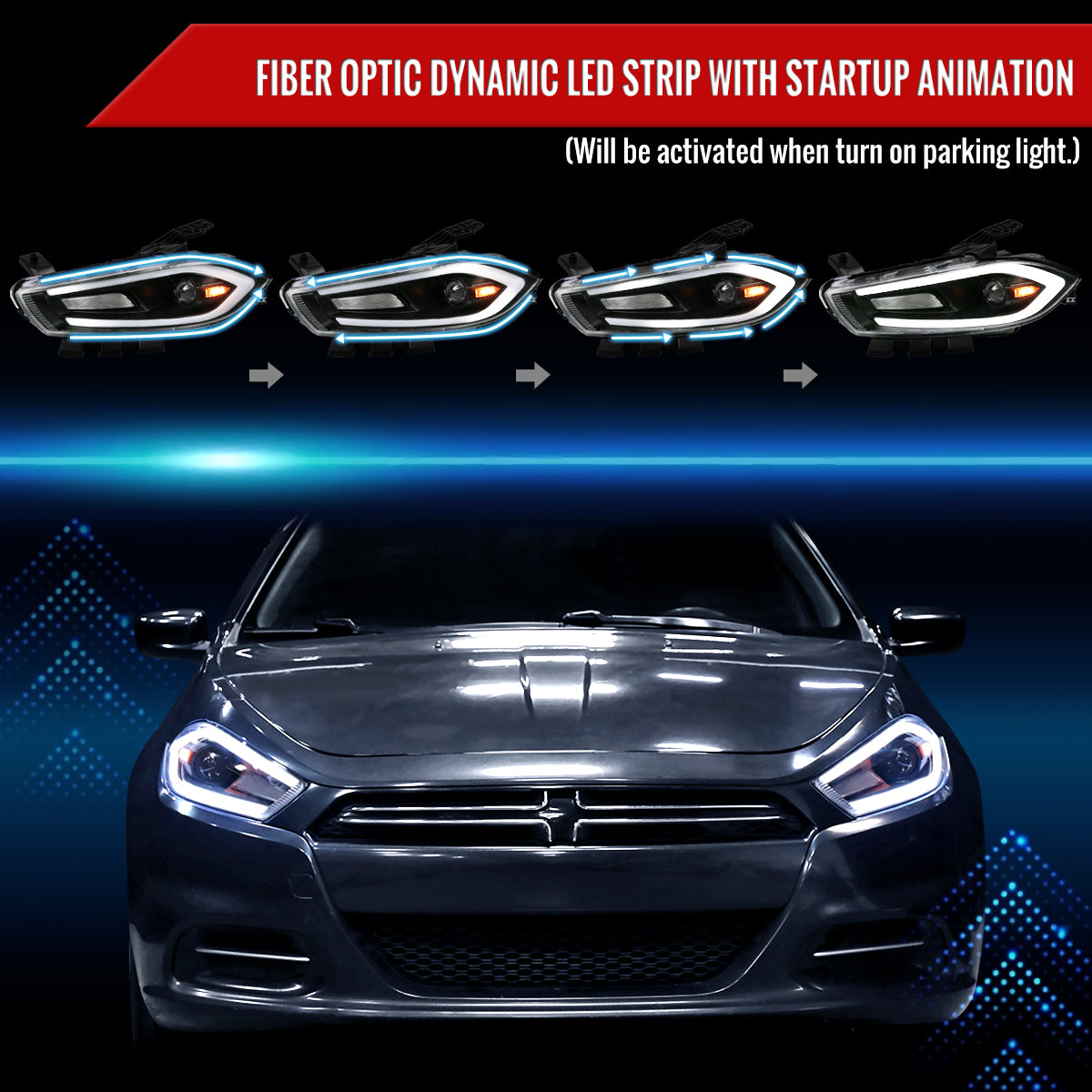 Spec-D 2015 Dodge Dart Animated Blk sequential LED bar headlights