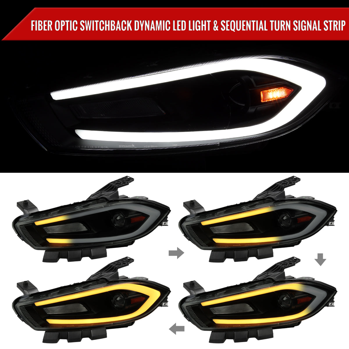 2014 Dodge Dart Animated Pro Spec-D black aftermarket headlights