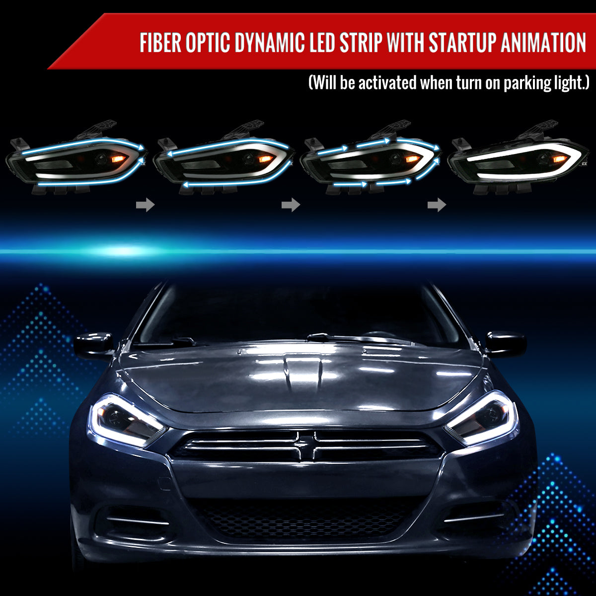 Spec-D 2015 Dodge Dart Animated Pro black sequential headlights