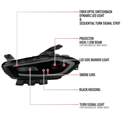 Spec-D Dodge Dart Animated Pro 15 black headlights