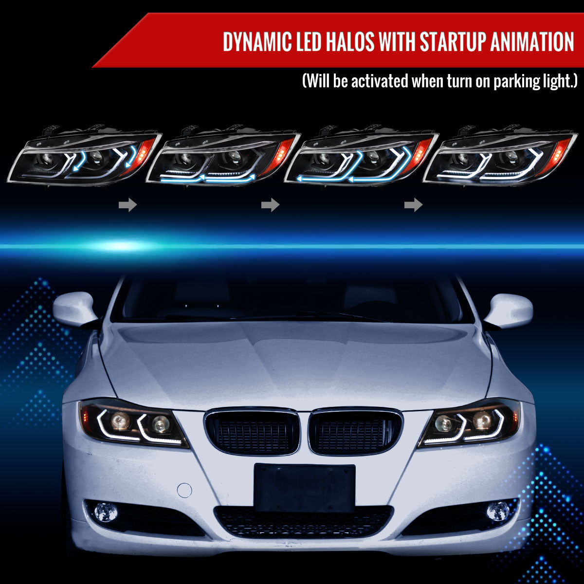 Spec-D 2006-2011 BMW E90 3-Series 4DR LED Projector Black Headlights