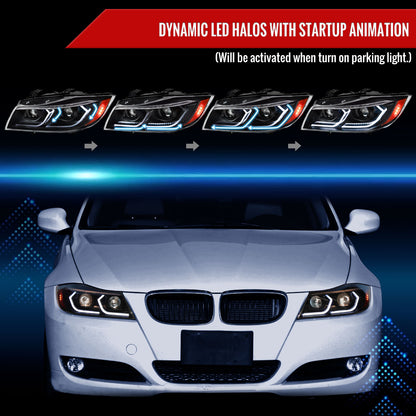 Spec-D 2006-2011 BMW E90 3-Series 4DR LED Projector Black Headlights
