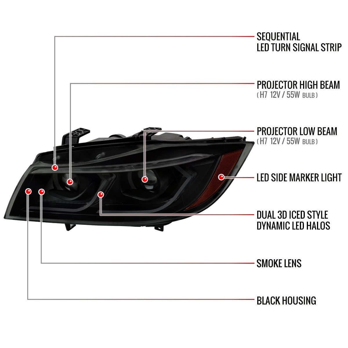 Spec-D BMW E90 3-Series 4DR 08 smoked headlights
