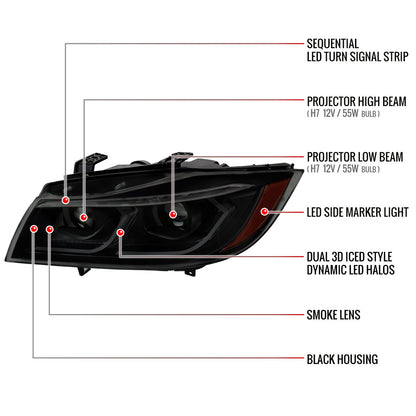 Spec-D BMW E90 3-Series 4DR 08 smoked headlights