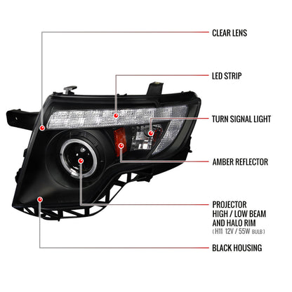 Spec-D 2007-2010 Ford Edge Halo Projector LED Strip Black Headlights