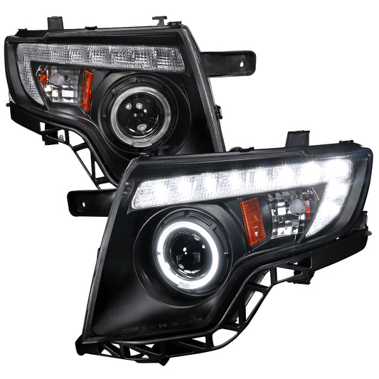 Spec-D 2007-2010 Ford Edge Halo Projector LED Strip Black Headlights