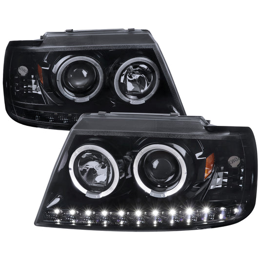 Spec-D 2002-2005 Ford Explorer Dual Halo Projector GL Black w/Smoked Lens Headlights