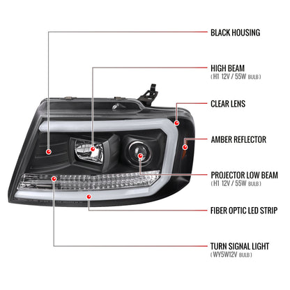 Spec-D 2004-2008 Ford F-150/ 2006-2008 Lincoln Mark LT LED Projector Black Headlights