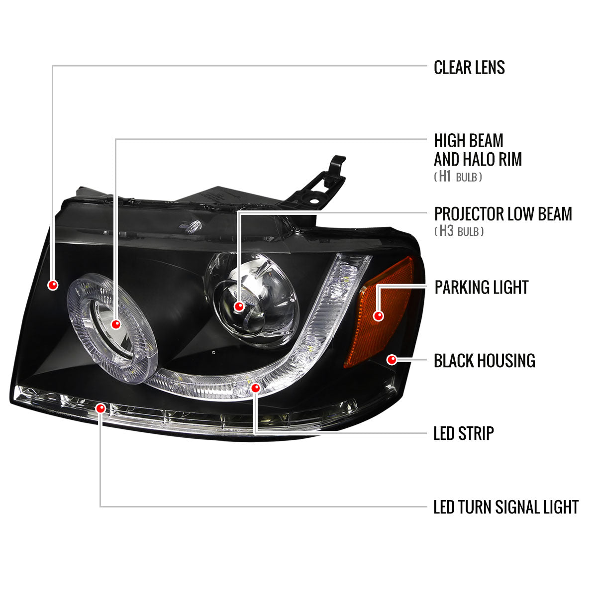 Spec-D 2004-2008 Ford F-150/ 2006-2008 Lincoln Mark LT Halo Projector LED & LED Turn Signal Lights Black Headlights