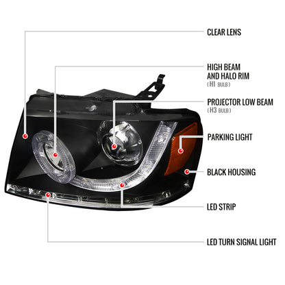 Spec-D 2004-2008 Ford F-150/ 2006-2008 Lincoln Mark LT Halo Projector LED & LED Turn Signal Lights Black Headlights