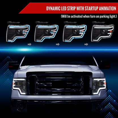 Spec-D 2009-2014 Ford F-150 Switchback Sequential LED Turn Signal Projector Black Headlights
