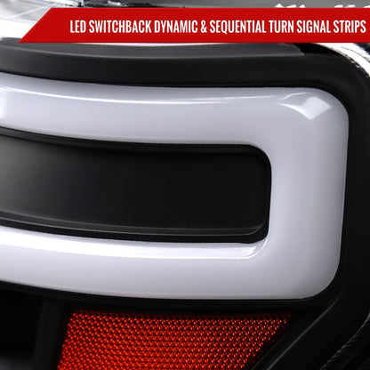 Spec-D 2009-2014 Ford F-150 Switchback Sequential LED Turn Signal Projector Black Headlights