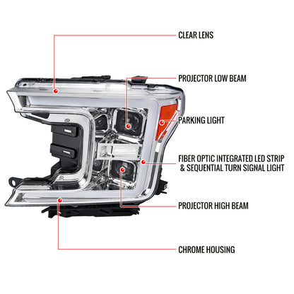 Ford F150 Pro Headlights LED Bar SEQ signal Chrome