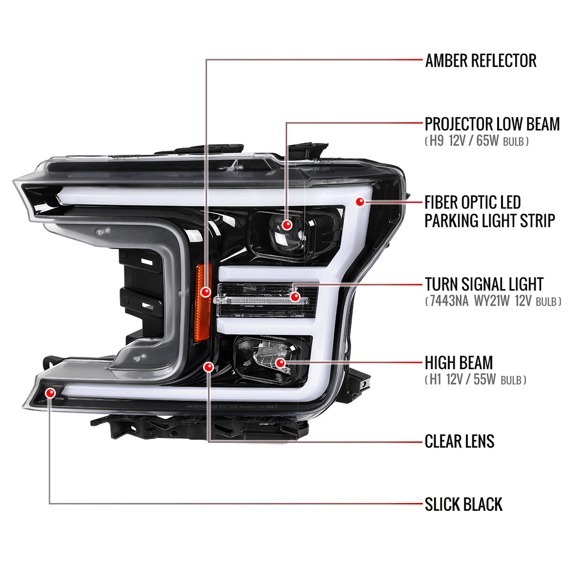 Spec-D Ford F-150 Glossy 20 black headlights