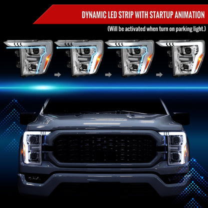 Spec-D 2023 Ford F-150 chrome sequential LED bar headlights