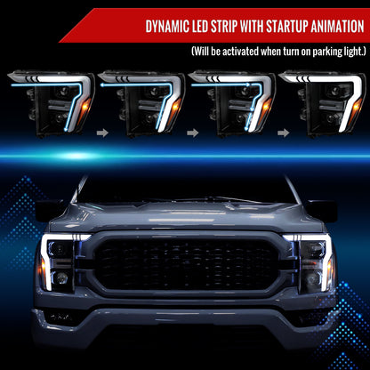 Spec-D 2023 Ford F-150 black sequential LED bar Projector headlights
