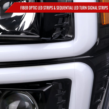 Spec-D 2009 Ford F-250 F-350 F-450 black custom SEQ LED headlights