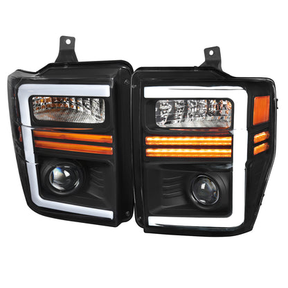 Spec-D 2008-2010 Ford F-250/F-350/F-450/F-550 Super Duty Projector w/ LED Sequential Turn Signal Black Headlights