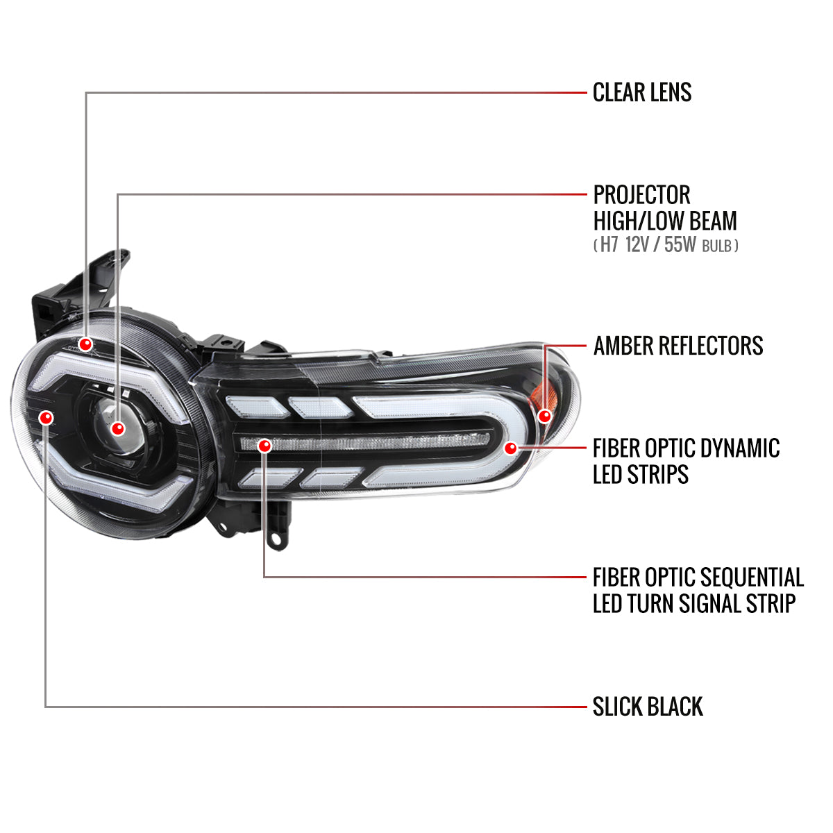 Spec-D 2007-2014 Toyota FJ Cruiser SEQ Projector Black Headlights