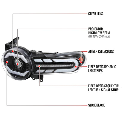 Spec-D 2007-2014 Toyota FJ Cruiser SEQ Projector Black Headlights