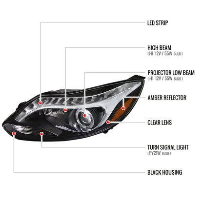 Spec-D Ford Focus Strip 14 black headlights