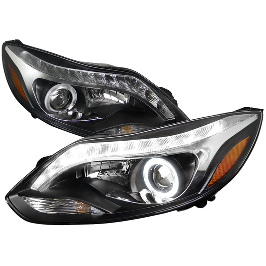 Spec-D 2012-2014 Ford Focus Halo Projector LED Strip Black Headlights
