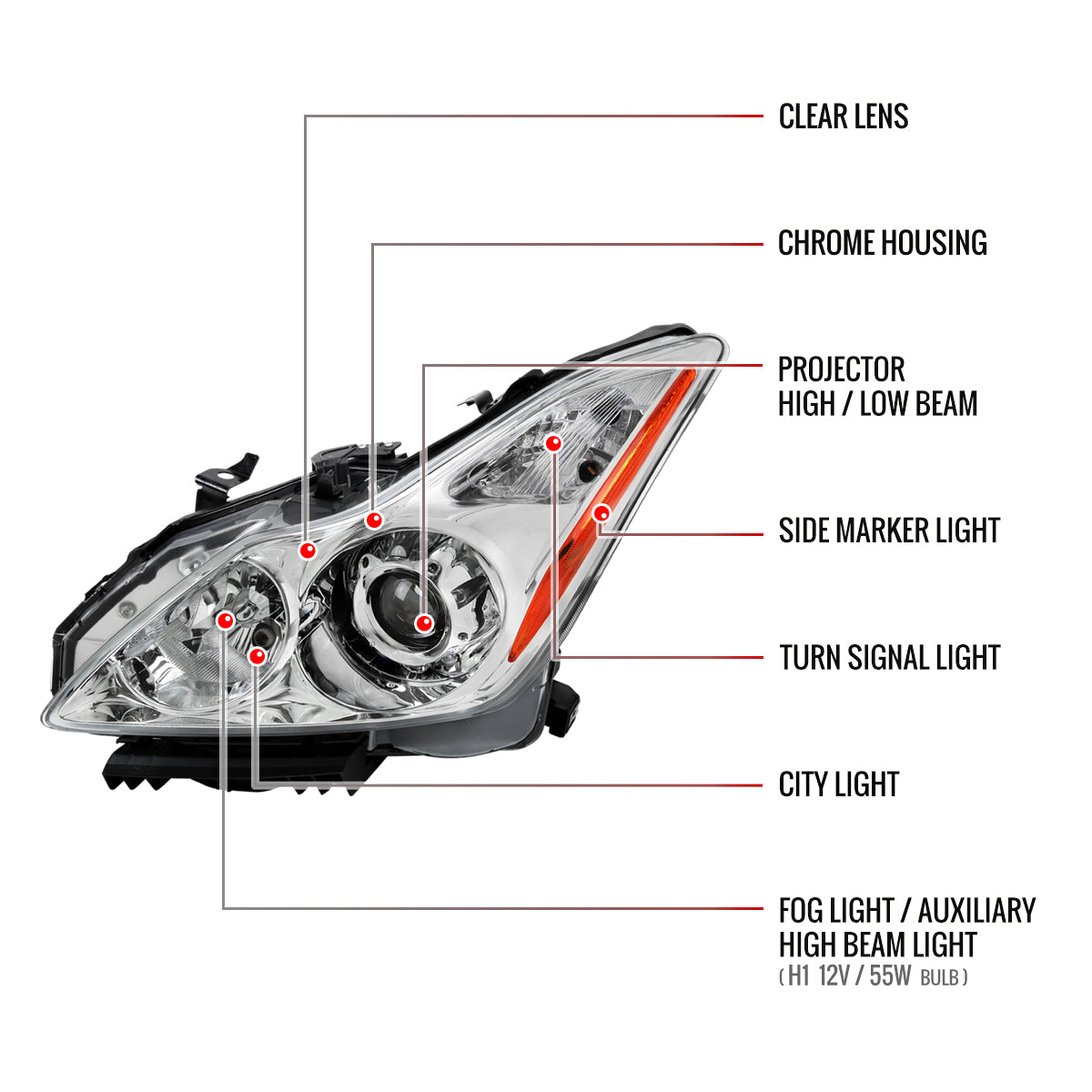 Spec-D G37 Q60 2DR OE 10 chrome headlights