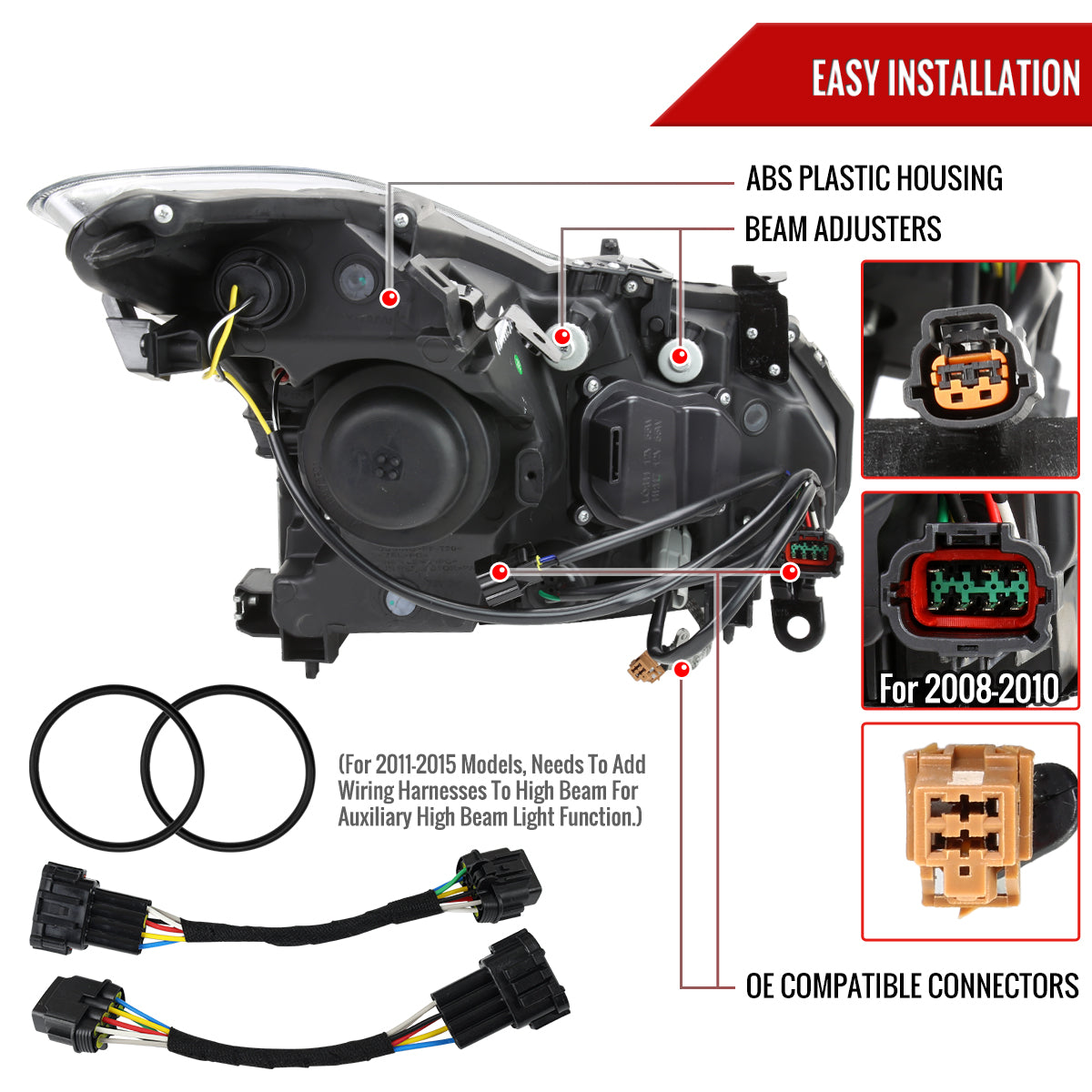 Spec-D 2008-2013 Infiniti G37/2014-2015 Q60 2 Door 2DR/Convertible OE Style Projector Black Headlights