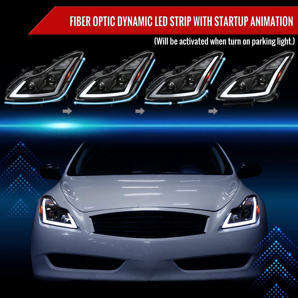 Spec-D 2008-2013 Infiniti G37/2014-2015 Q60 2DR/Convertible Sequential Switchback LED Turn Signal Projector Black Headlights