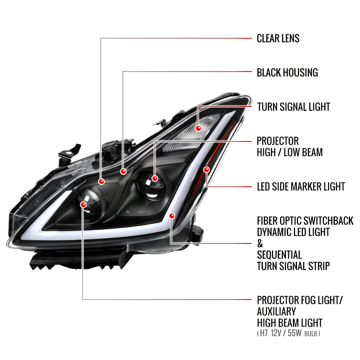 Spec-D 2008-2013 Infiniti G37/2014-2015 Q60 2DR/Convertible Sequential Switchback LED Turn Signal Projector Black Headlights