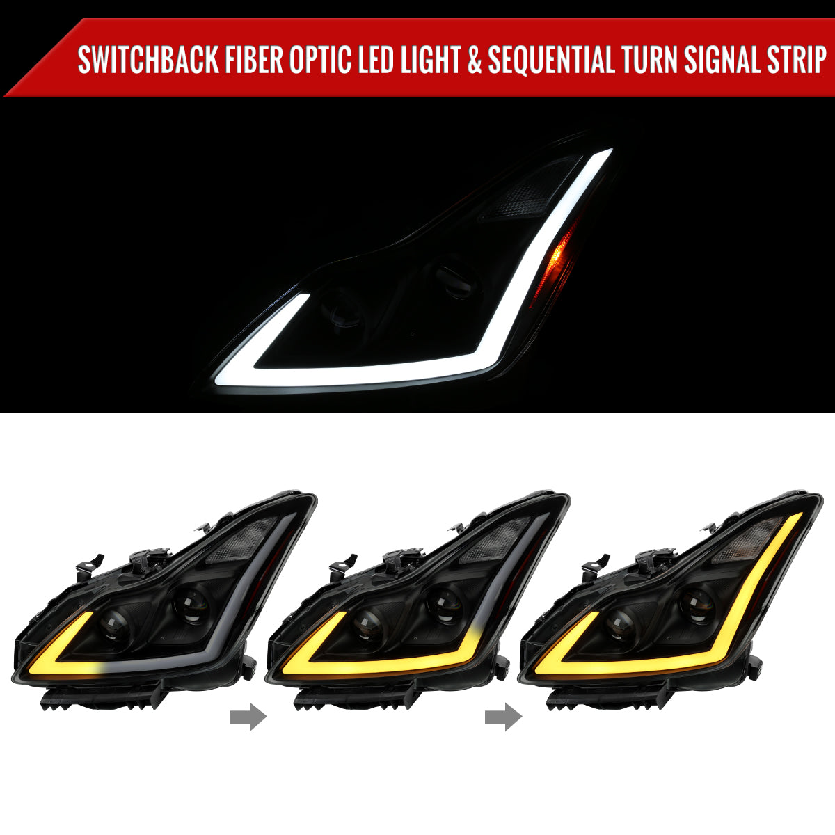 2009 G37 Q60 2DR Pro Spec-D black aftermarket headlights