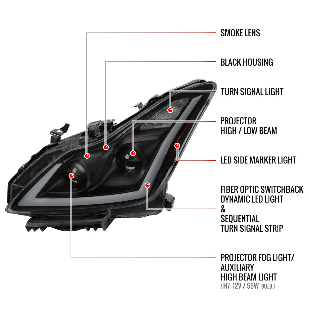 Spec-D G37 Q60 2DR Pro 10 black headlights