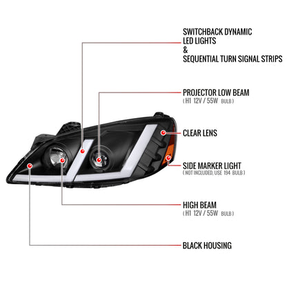 Spec-D 2005-2010 Pontiac G6 Projector OE Style with LED Bar Turn Signal Black Headlights