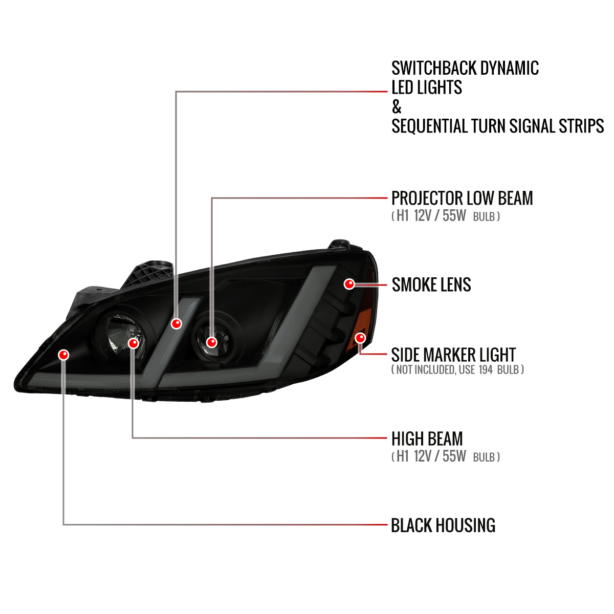 Spec-D Pontiac G6 StripSEQ 07 black headlights