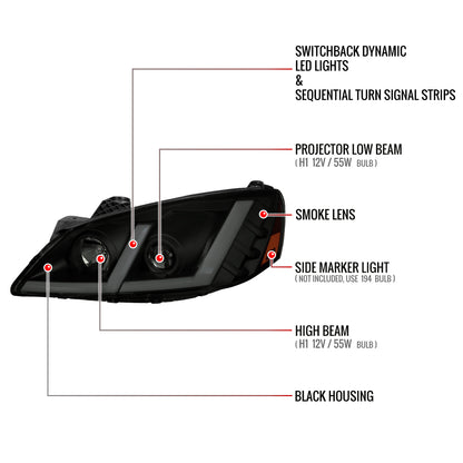 Spec-D Pontiac G6 StripSEQ 07 black headlights