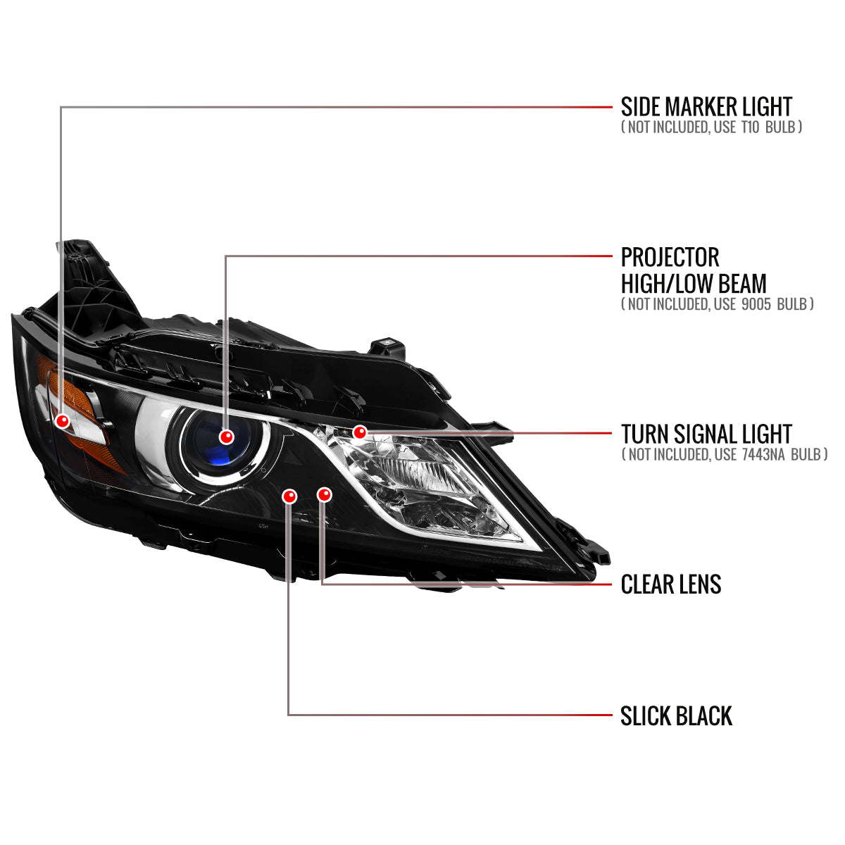 Spec-D Impala OE Pro - 16 jet black passenger-side headlights