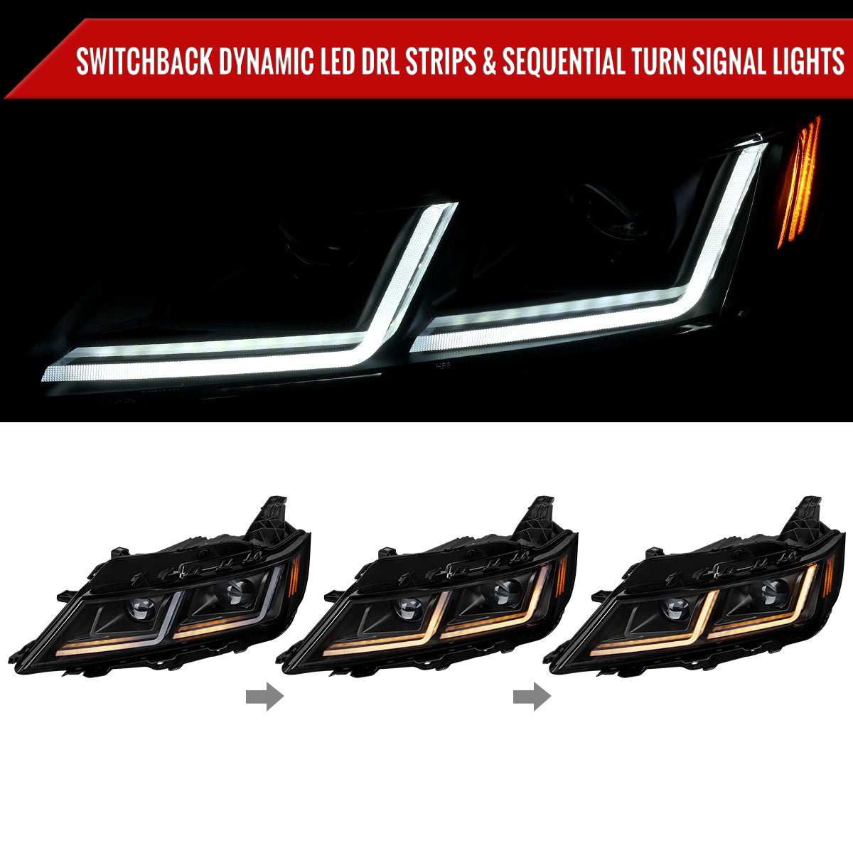 2015 Chevy Impala Full Spec-D black aftermarket sequential LED headlights