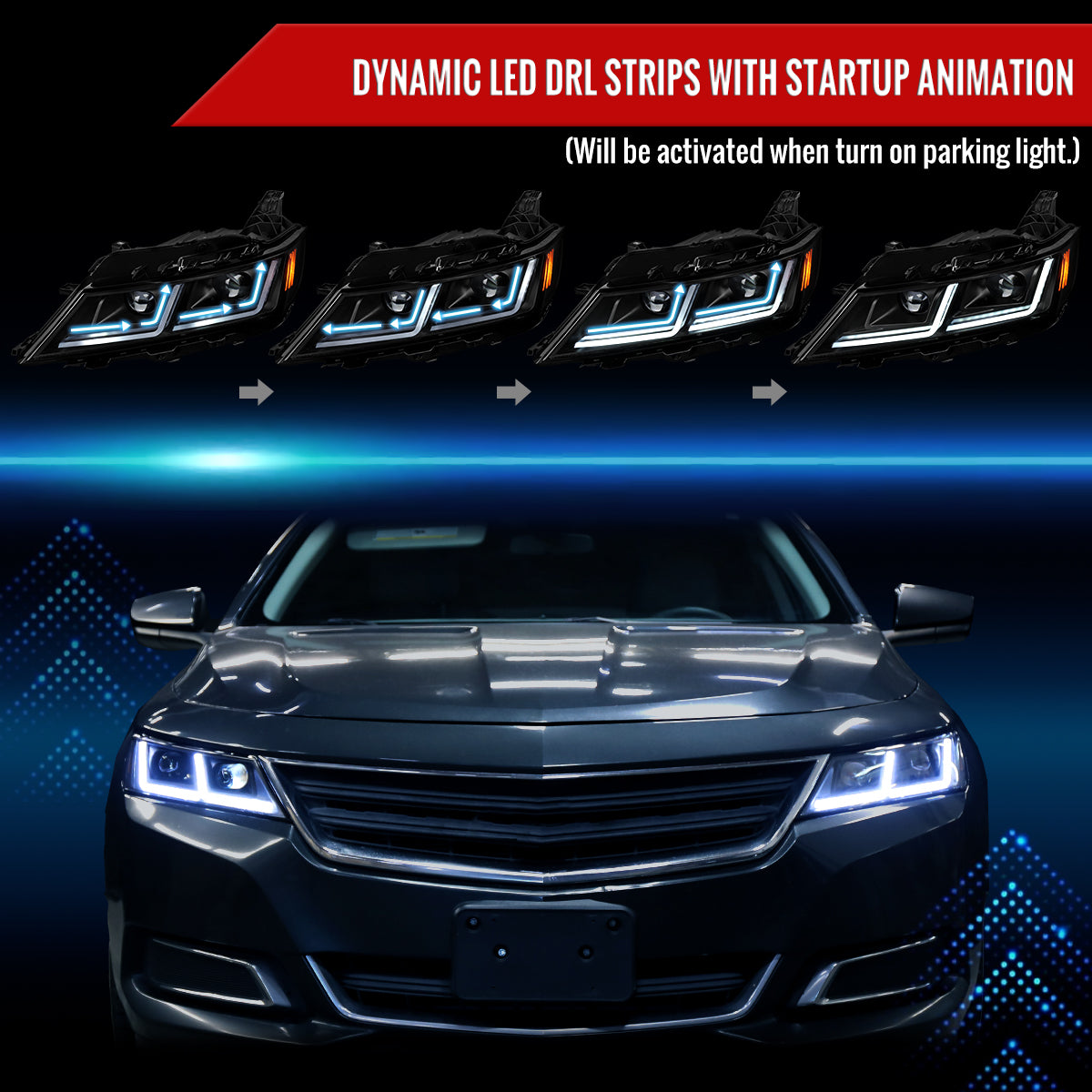 Spec-D 2016 Chevy Impala Full black sequential sequential LED headlights