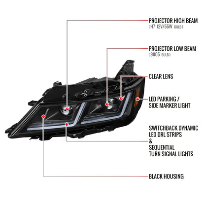 Spec-D Chevy Impala Full 16 black DRL sequential LED headlights