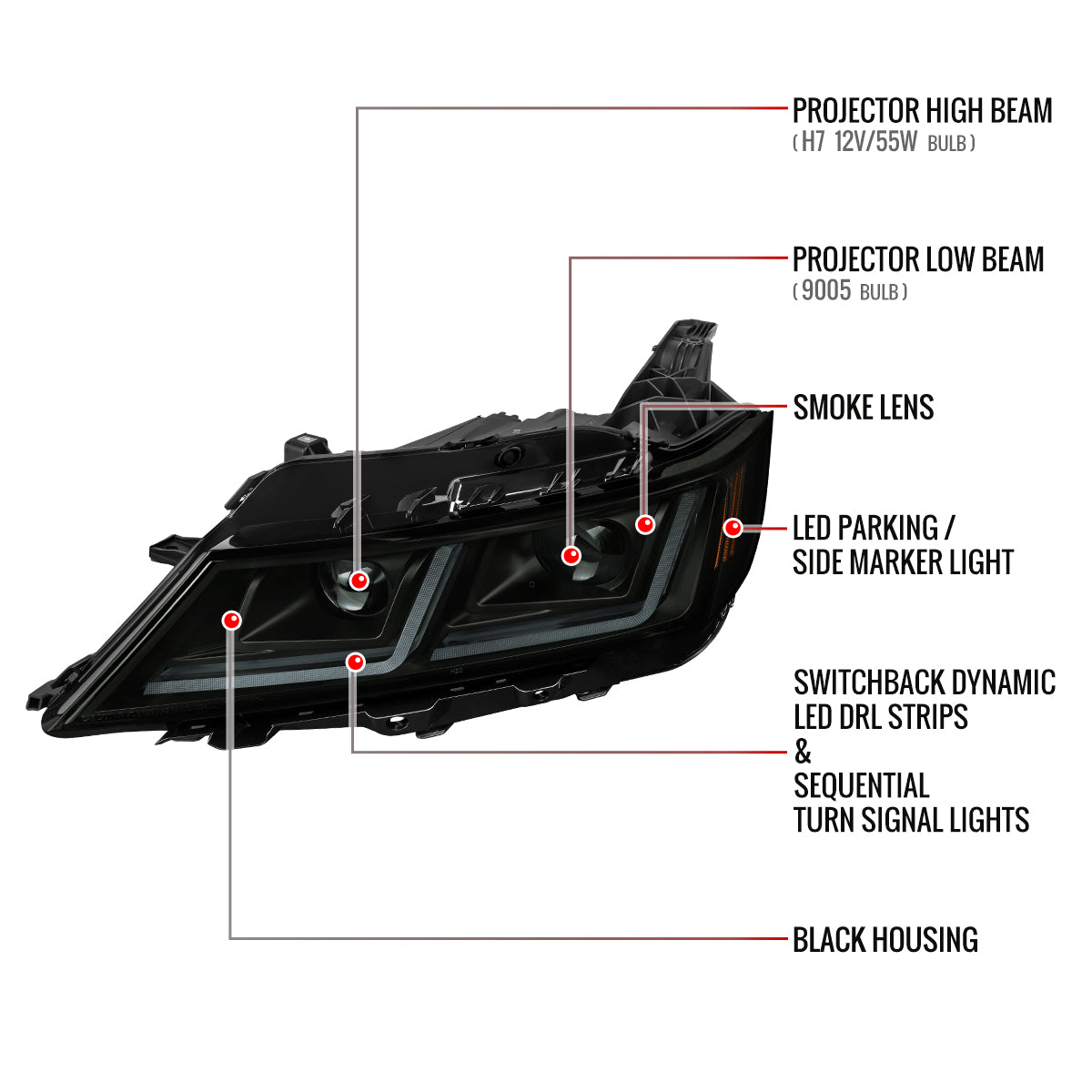 Spec-D Chevy Impala Full 16 black DRL headlights