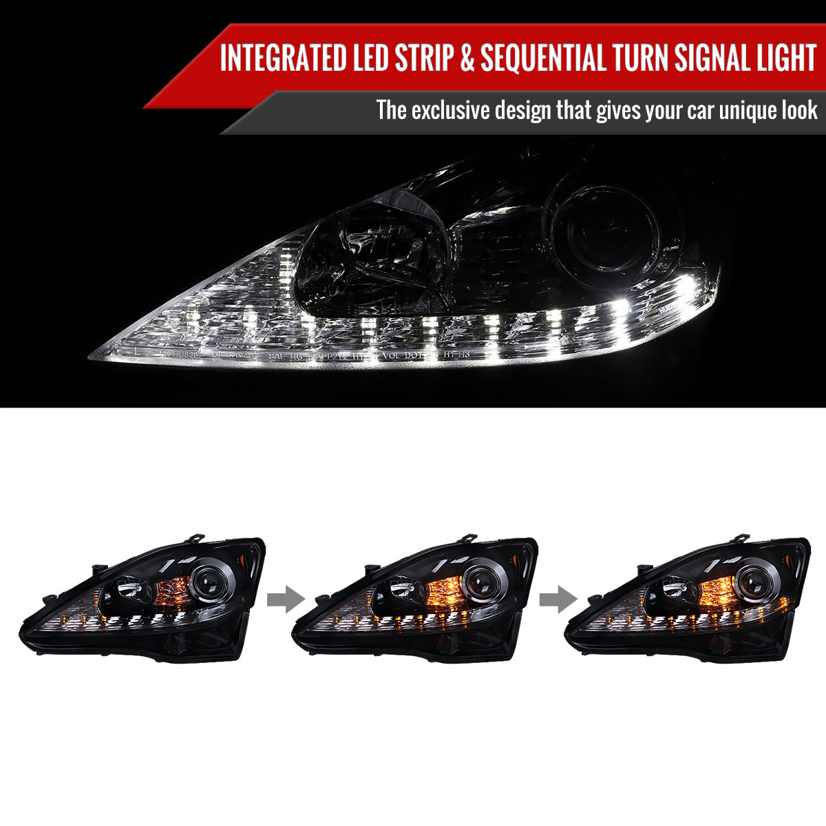 2007 Lexus IS250 IS350 projector Spec-D black aftermarket headlights