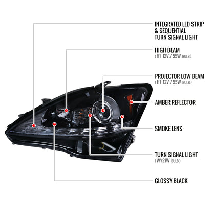 Spec-D Lexus IS250 IS350 projector 08 black headlights