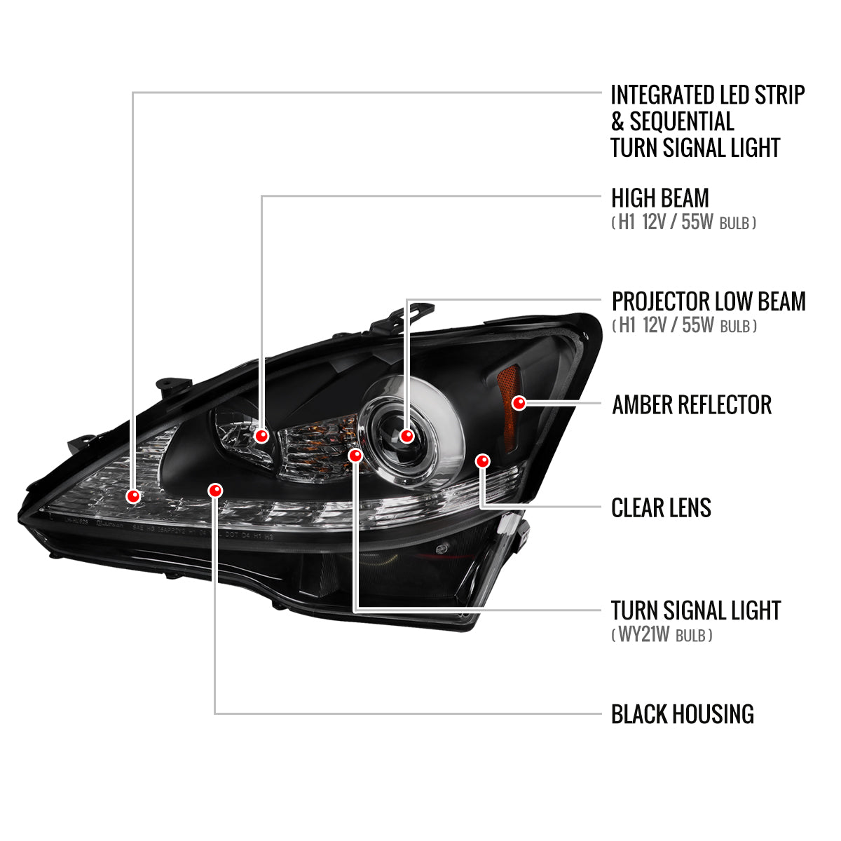 Spec-D 2006-2010 Lexus IS250/IS350 LED Projector w/ Sequential Turn Signals Black Headlights